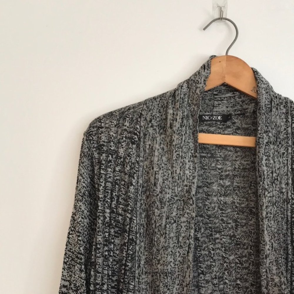 LG NIC+ZOE Silk Blend Cardigan Black Gray Sweater Large